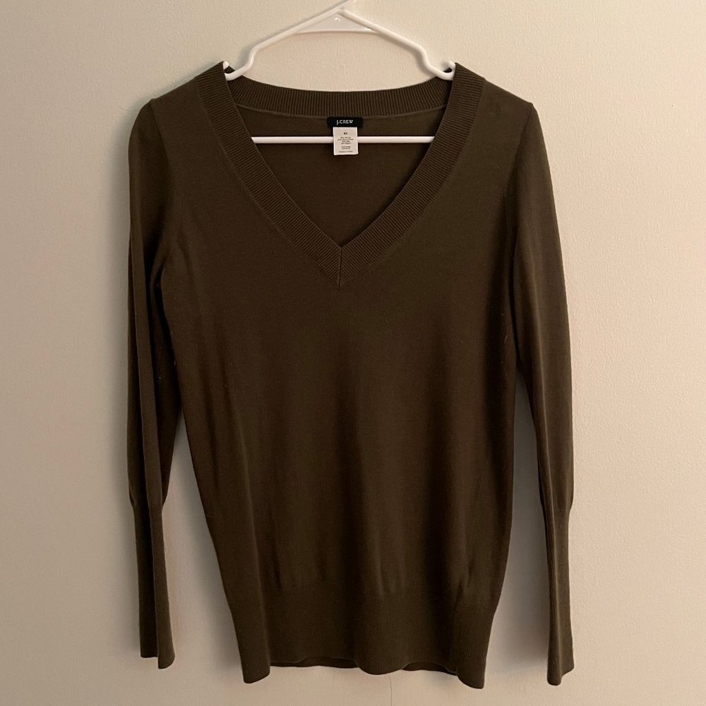 J Crew Dark Green V-Neck Sweater